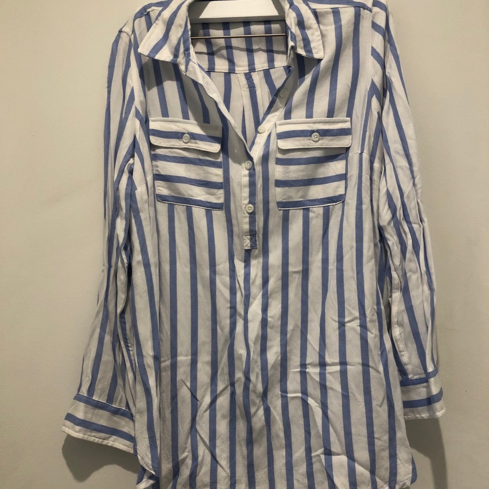 Blue and white striped blouse